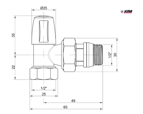 Кран (вентиль) радиаторный Icma 1/2" с антипротечкой угловой  (обратн.)