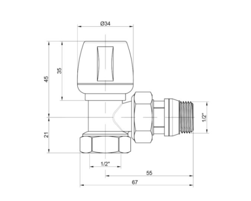 Кран (вентиль) радиаторный Icma 1/2" с антипротечкой угловой  (подающий)