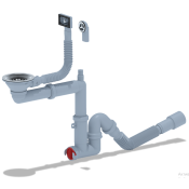 Cифон для мойки F серия F5345SA15 3 1/2 дюйма 40 мм смещенный с гибким переливом с отводом для стиральной машины и гибкой трубой 40х40/50 мм АНИ пласт