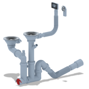 Cифон для мойки F серия F7500SA15 3 1/2 дюйма 40 мм двойной смещенный с гибким переливом и отводом для стиральной машины АНИ пласт