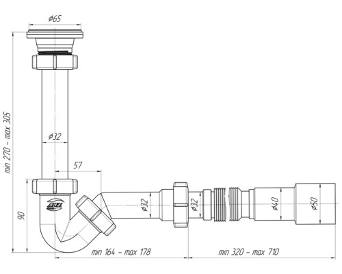 Сифон для биде BD1016, 1 1/4"*32 с гибкой трубой 32*40/50 АНИ пласт Сифон для биде BD1016, 1 1/4"*32 с гибкой трубой 32*40/50 АНИ пласт